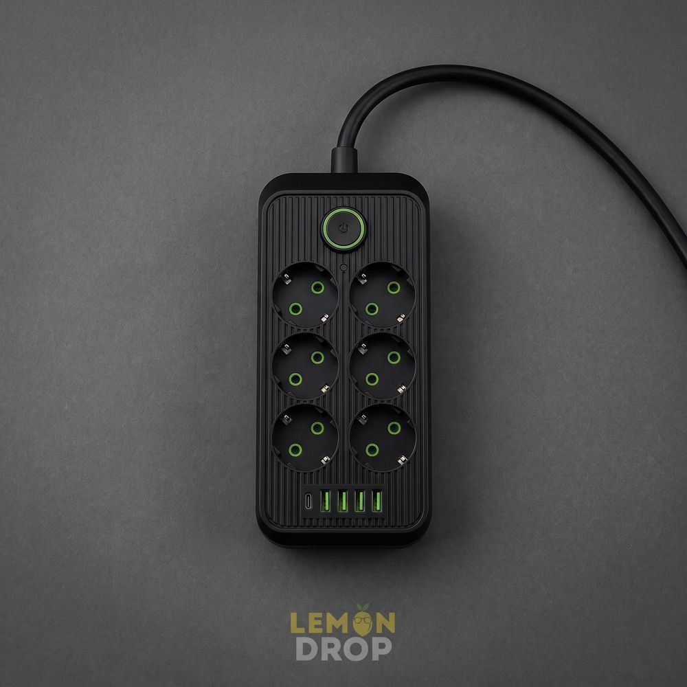 Мережевий фільтр (подовжувач) Power &mdash; Socket F06U 6 розеток 4 USB + Type-C чорний 1063 фото