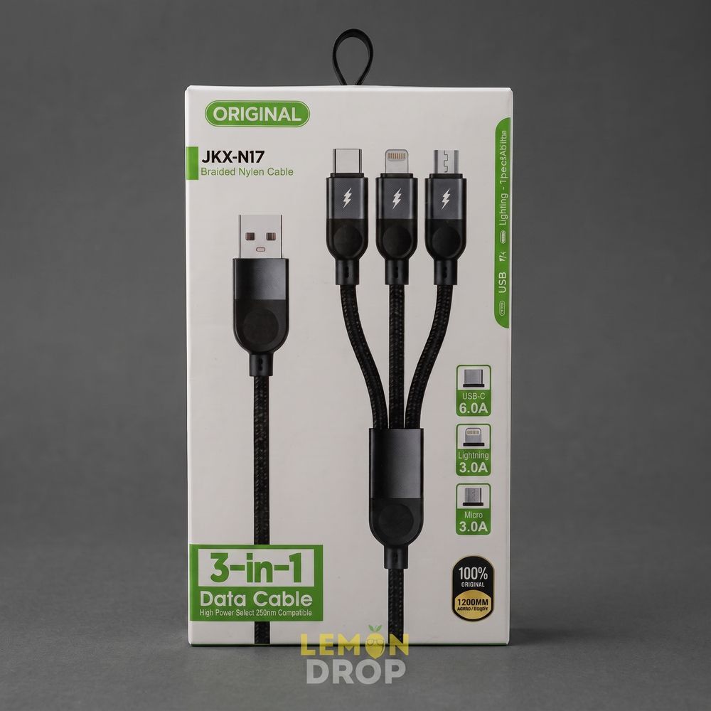 Кабель 3 в 1 для заряджання USB з роз'ємами Type-C, Lightning і Micro USB, швидке заряджання 1066 фото