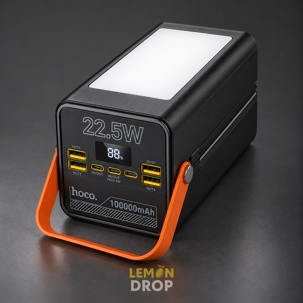 Powerbank HOCO DB49 100000 mAh (4USB, Type-C/Lightning), швидка зарядка 22.5W, дисплей, ліхтар 1511 фото