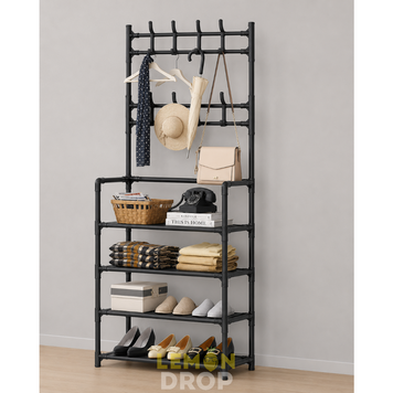 Вішалка для одягу в передпокій з полицями для взуття New simple floor clothes rack (колір чорний 0047 фото